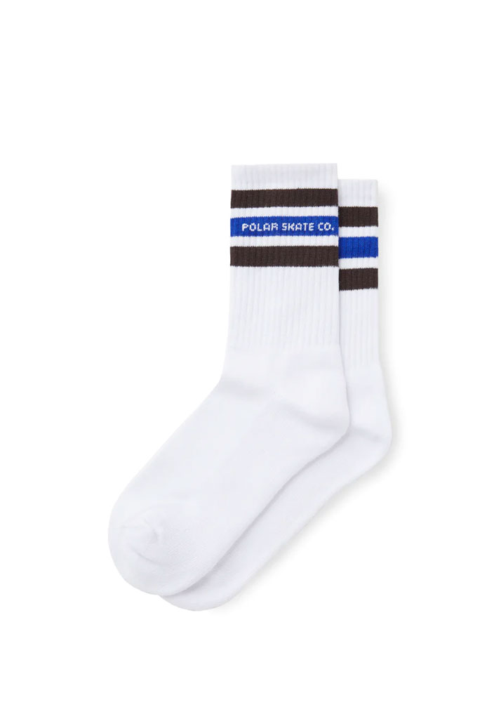 CALZE POLAR SKATE CO. FAT STRIPE SOCKS WHITE BROWN BLUE 43/46 (Taglia 43/46)