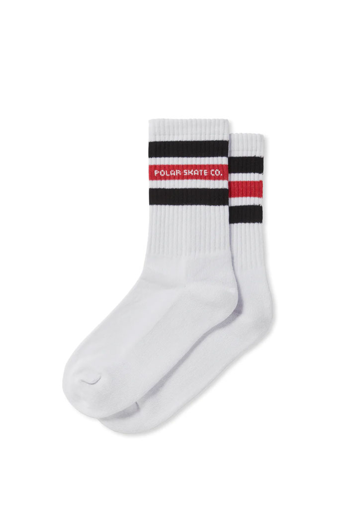 CALZE POLAR SKATE CO. FAT STRIPE SOCKS WHITE BLACK RED 35-38 (Taglia 35-38)