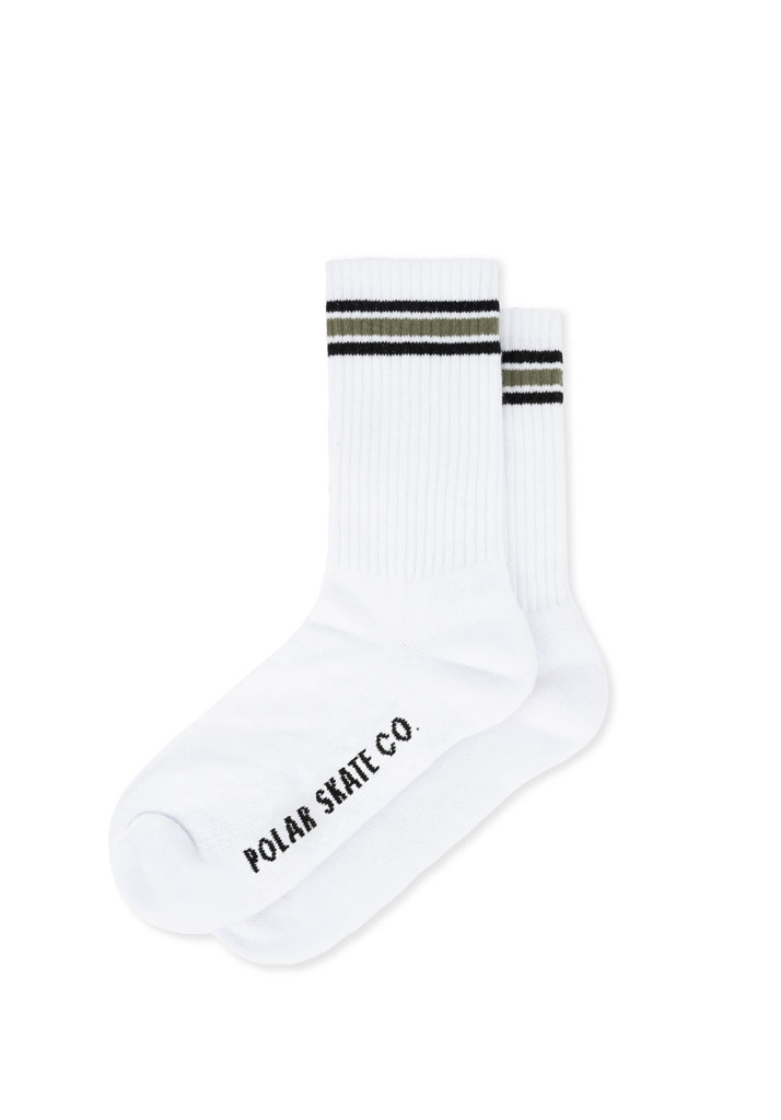 CALZE POLAR SKATE CO. STRIPE SOCKS WHITE BLACK SAGE 35-38 (Size 35-38)