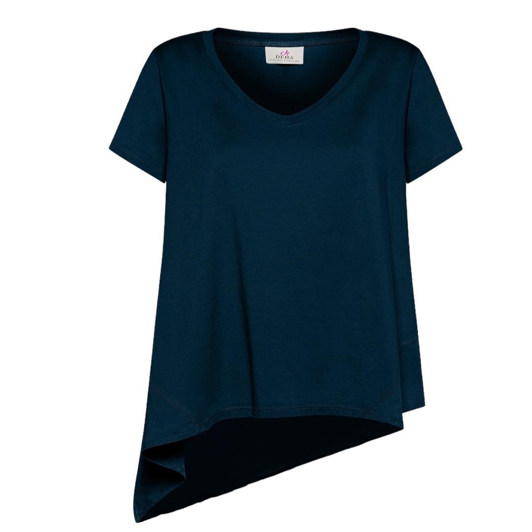 T-SHIRT ASSIMETRICA CON INSERTI IN LINO BLU (XL, Sky Blue)