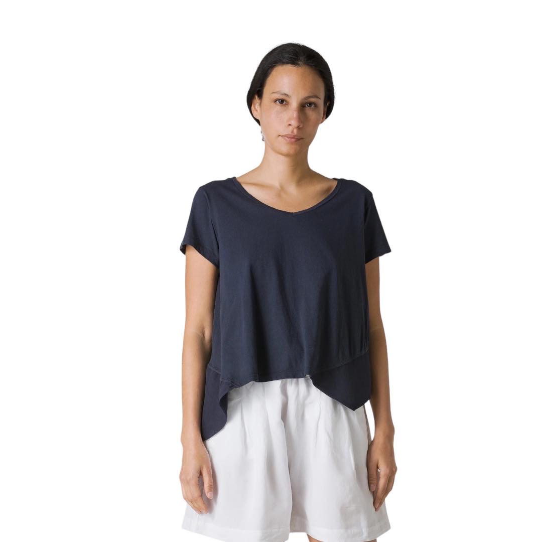 T-SHIRT ASSIMETRICA CON INSERTI IN LINO BLU (XL, Sky Blue)