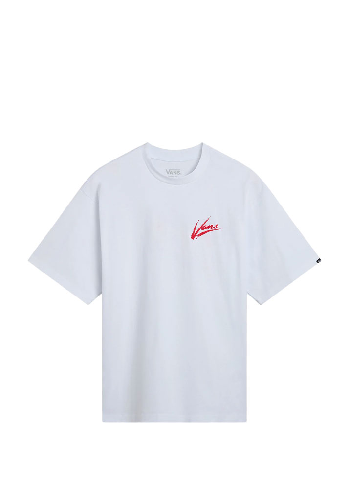 T-SHIRT MANICHE CORTE VANS BRUSH SCRIPT LOOSE SS WHITE RACING RED XL (Size XL)