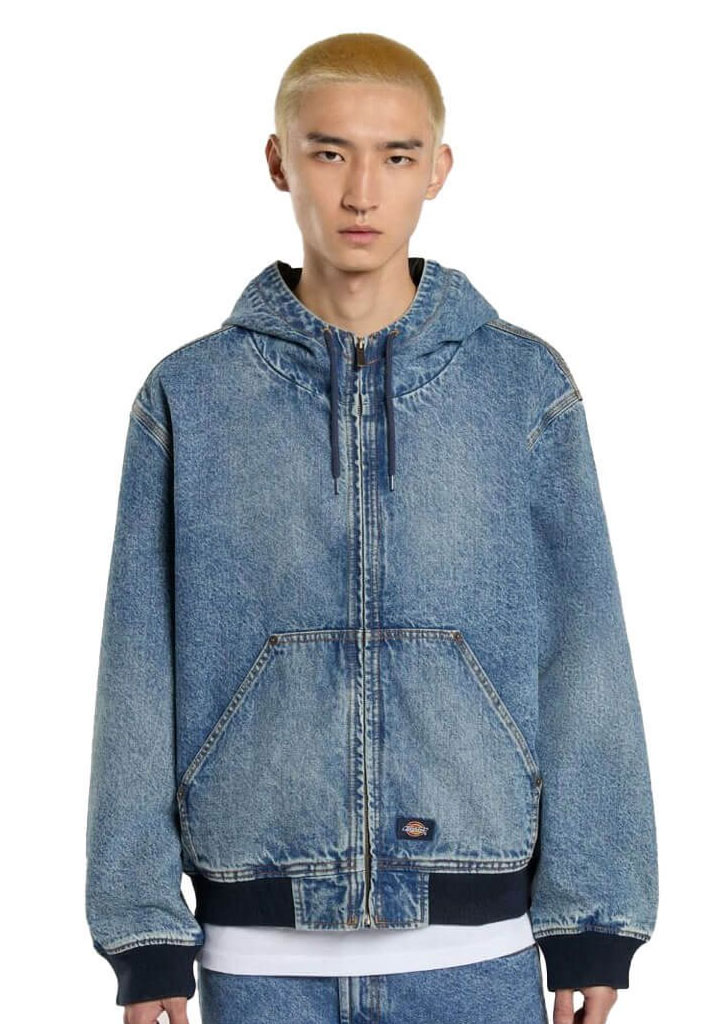 GIACCA DICKIES HOODED DENIM JACKET RINSED BLUE W FADE L (Size L)