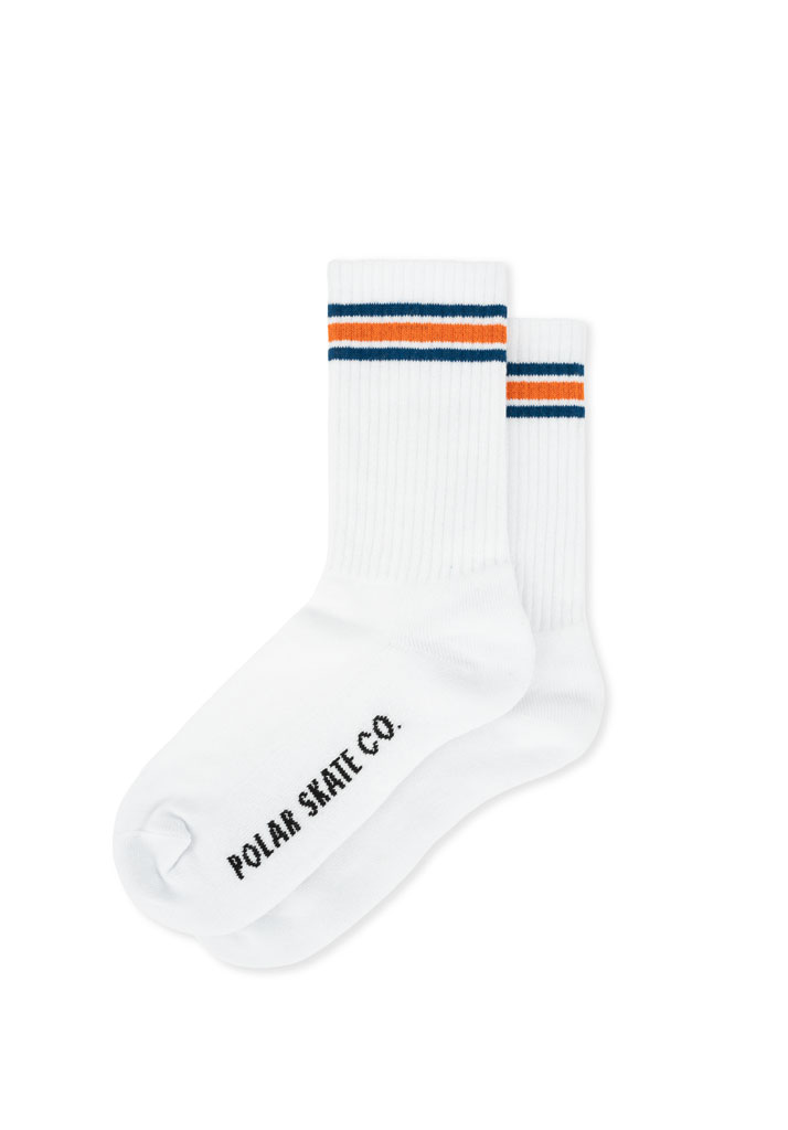 CALZE POLAR SKATE CO. STRIPE SOCKS WHITE BLUE ORANGE 35-38 (Size 35-38)