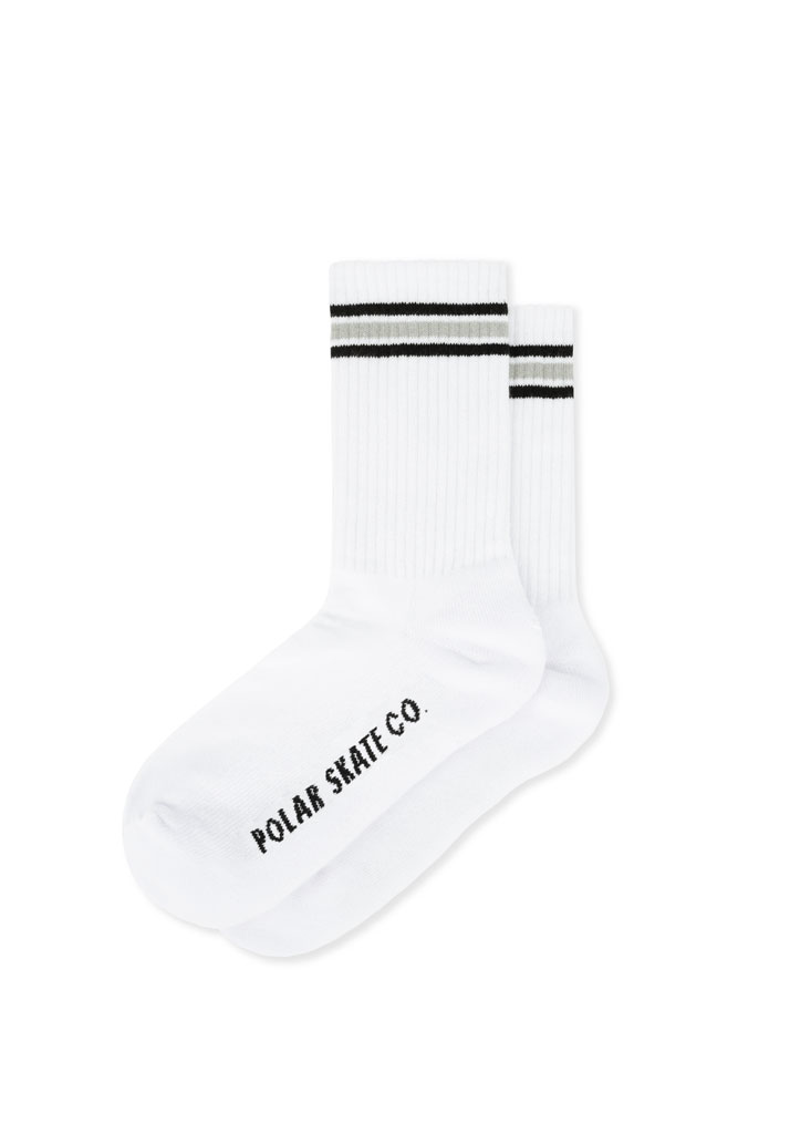 CALZE POLAR SKATE CO. STRIPE SOCKS WHITE BLACK 39-42 (Size 39-42)