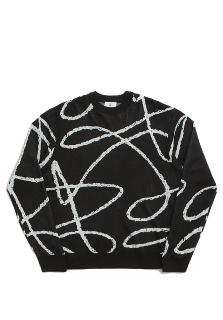 MAGLIONE POETIC COLLECTIVE DOODLE JACQUARD KNIT CREWNECK BLACK S (Size S)