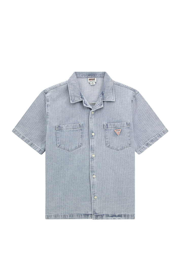 CAMICIA MANICHE LUNGHE GUESS HERRINGBONE DENIM SHIRT VINTAGE HERRINGBONE L (Taglia L)