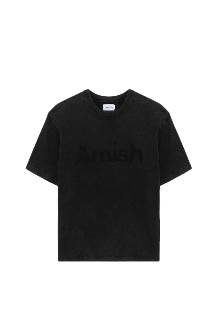 T-SHIRT MANICHE CORTE AMISH SHADOW LOGO PIGMENT STONE WASHED BLACK M (Size M)