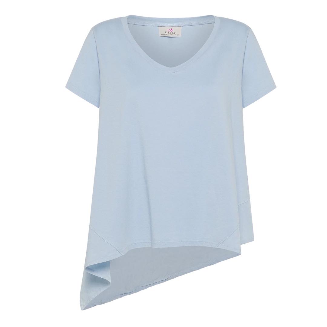 T-SHIRT ASSIMETRICA CON INSERTI IN LINO BLU (XL, Sky Blue)
