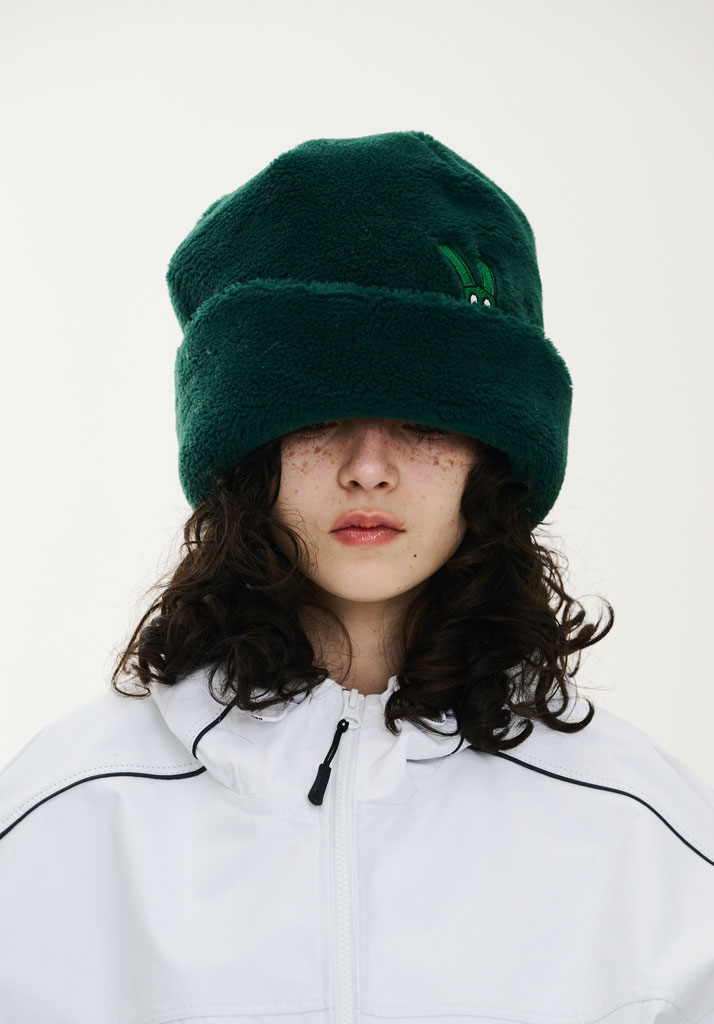 BERRETTA BSRABBIT SQUARE BLOCK RABBIT SOFT FUR BEANIE GREEN