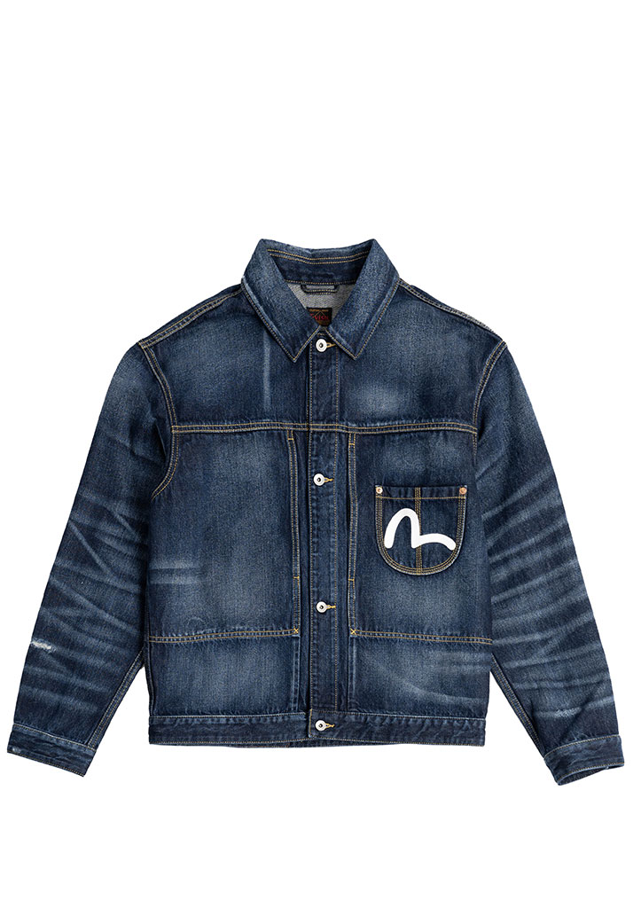 GIACCA EVISU WASHED BIG POCKETS DENIM JACKET INDIGO M (Size M)