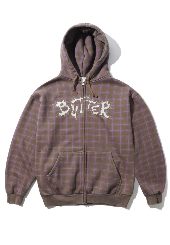 FELPA CAPPUCCIO BUTTER GOODS ERUPTION ZIP-THRU HOOD PLAID M (Size M)