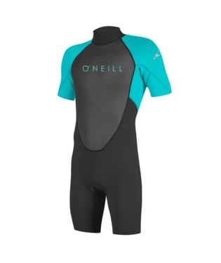 O'neill Youth Reactor-2 2mm Back Zip S/S Spring - "Color: BLK/LTAQUA","Size: 6"